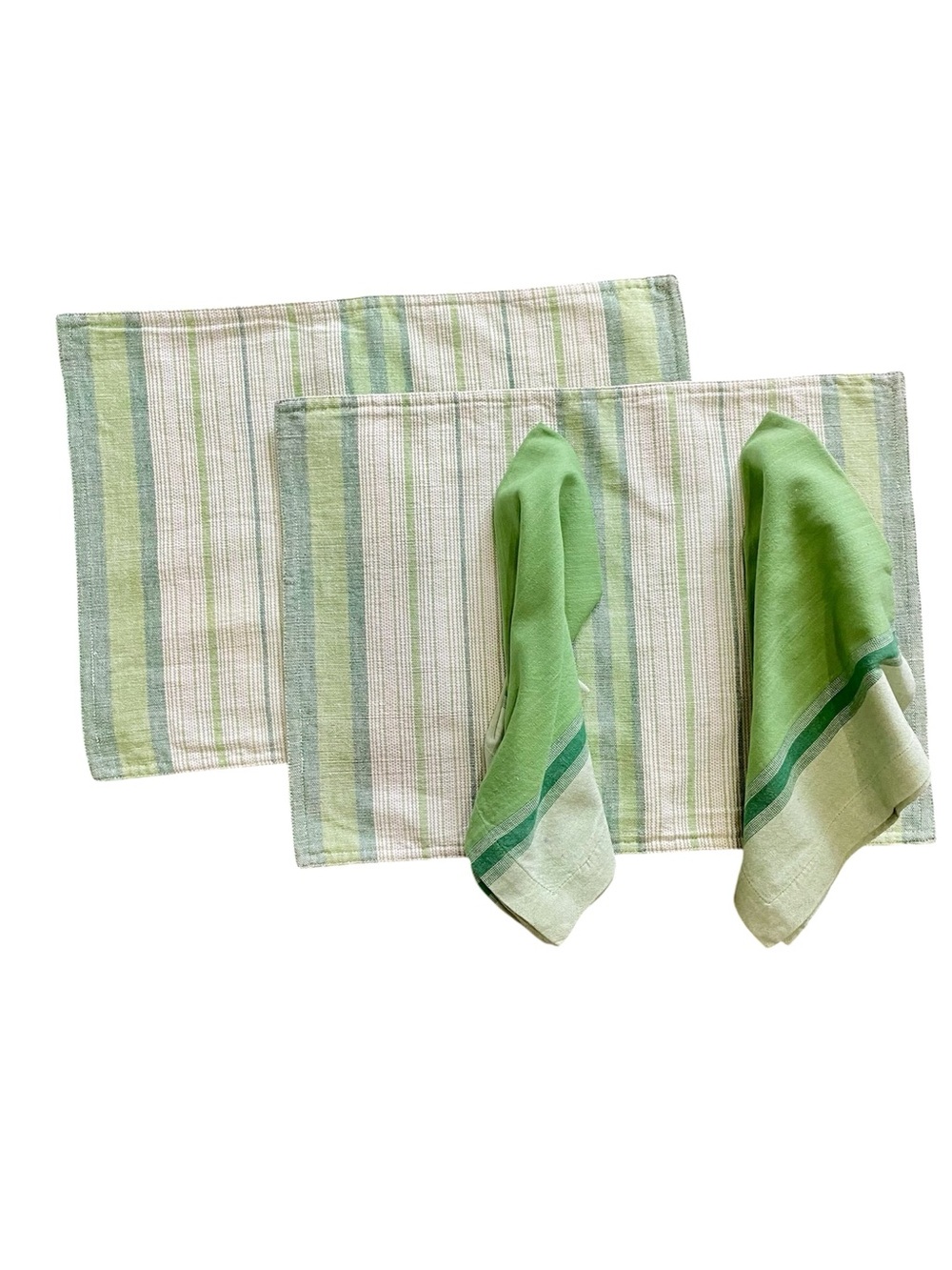 Crate&Barrel Mason Vivre 4 piece Green Cotton Placemat & Napkin Set for 2
